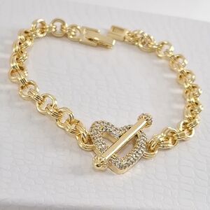 Multi diamonds open heart Gold Filled bracelet .